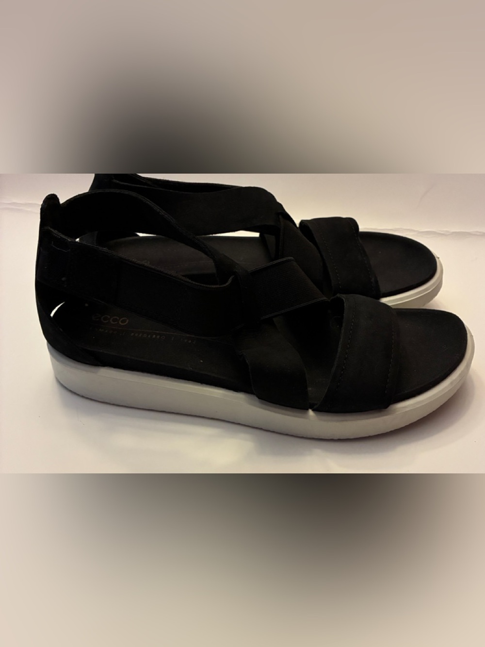 Ecco Black Sandals with White Sole